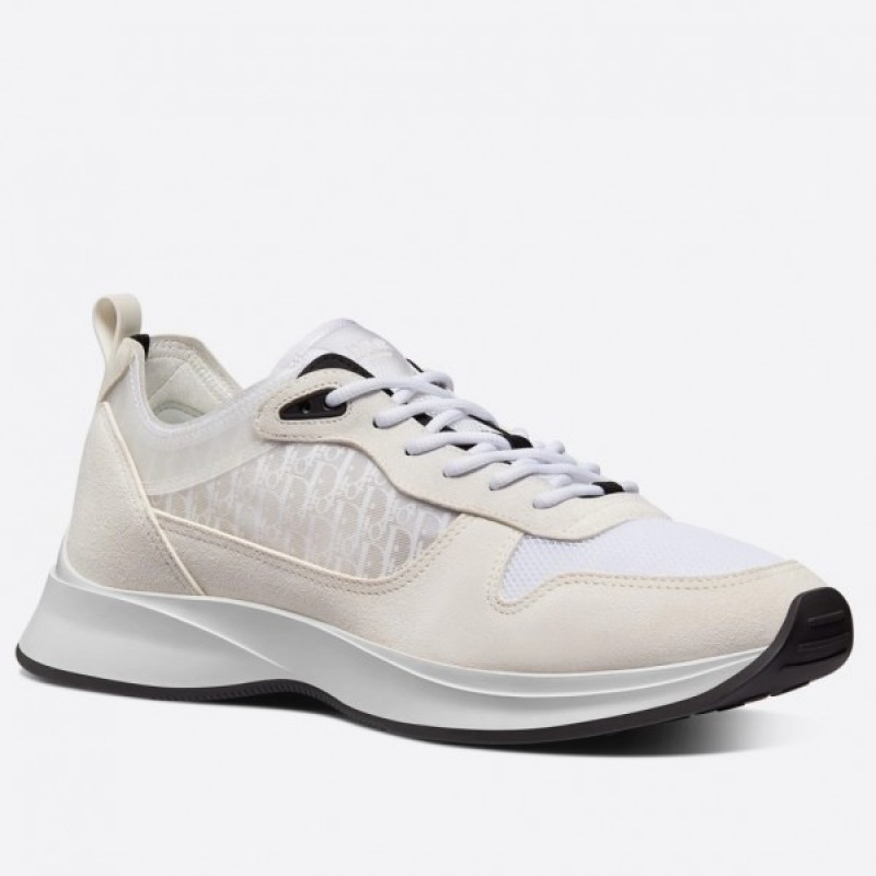 Dior B25 Runner Sneakers In White Canvas and Suede